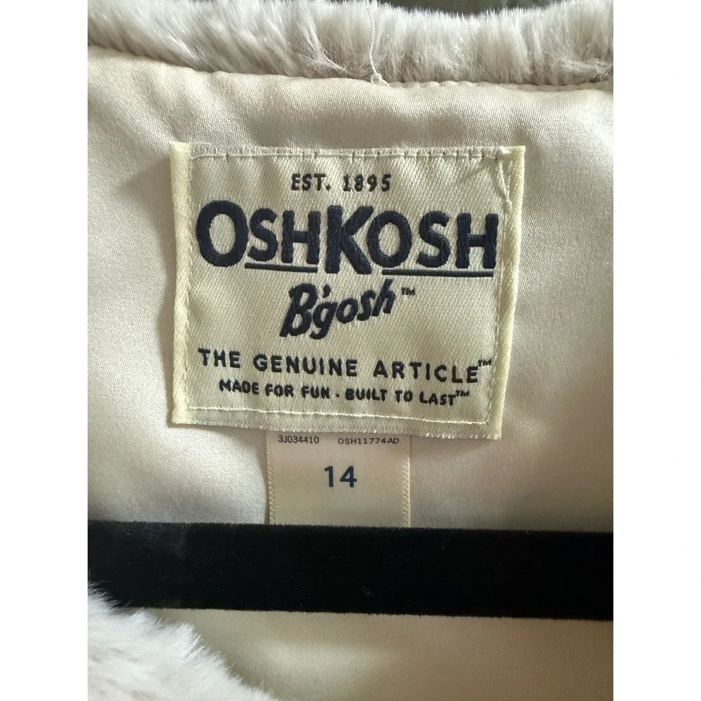 OshKosh Bgosh Girls Cream Faux Fur Vest Size 14 Sleeveless Open Front Jacket